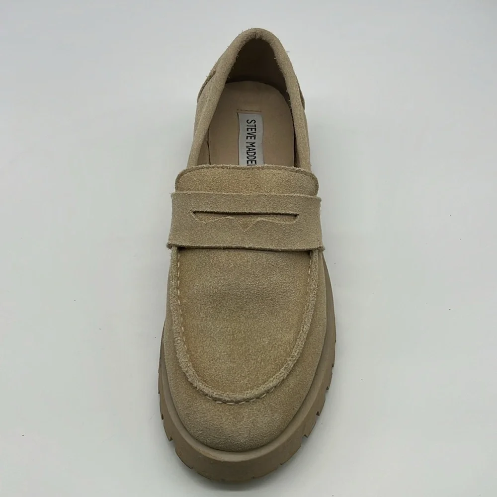 Steve Madden - Lila Taupe Suede Slip On Rounded Close Toe Chunky Loafer Size 8.5